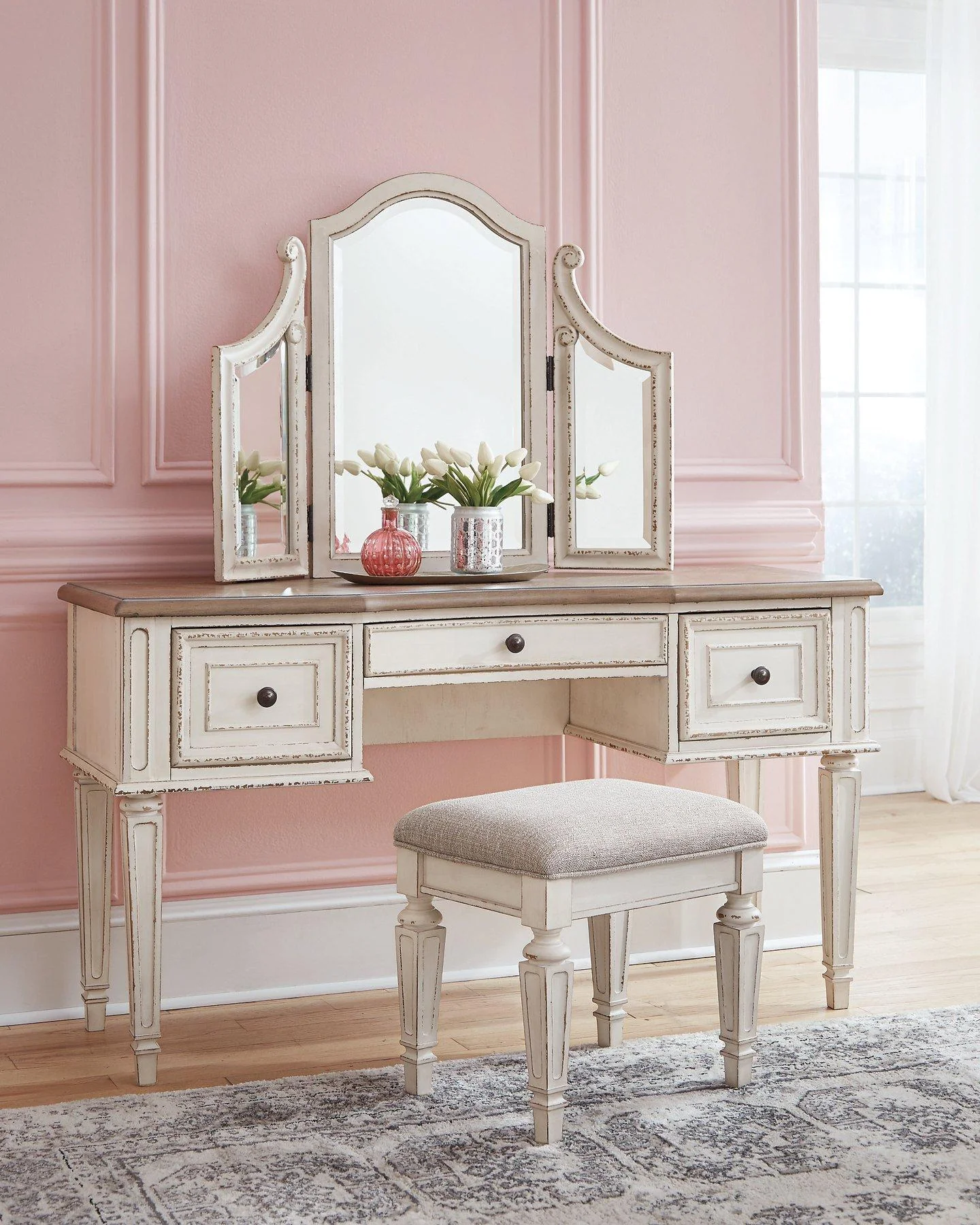 Realyn Vanity and Mirror with Stool - Image 2